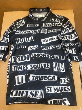 Ostroy Black Graphic Zip-Front Cycling Jersey with New York Neighborhood Print